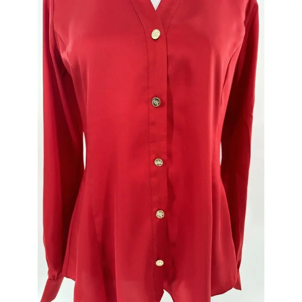 Michael Kors Blouse Size XS Logo Red Career Business Office Flowy​​​ - Picture 2 of 16